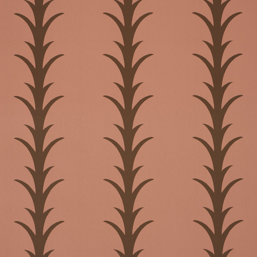 Schumacher Wallcovering Acanthus Stripe - Brown On Rosewood