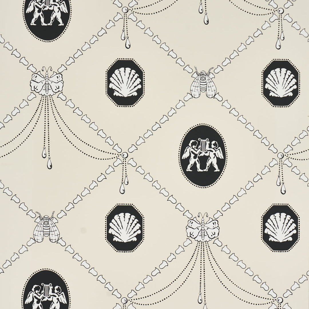 Schumacher Wallcovering Edith - Black & Ivory