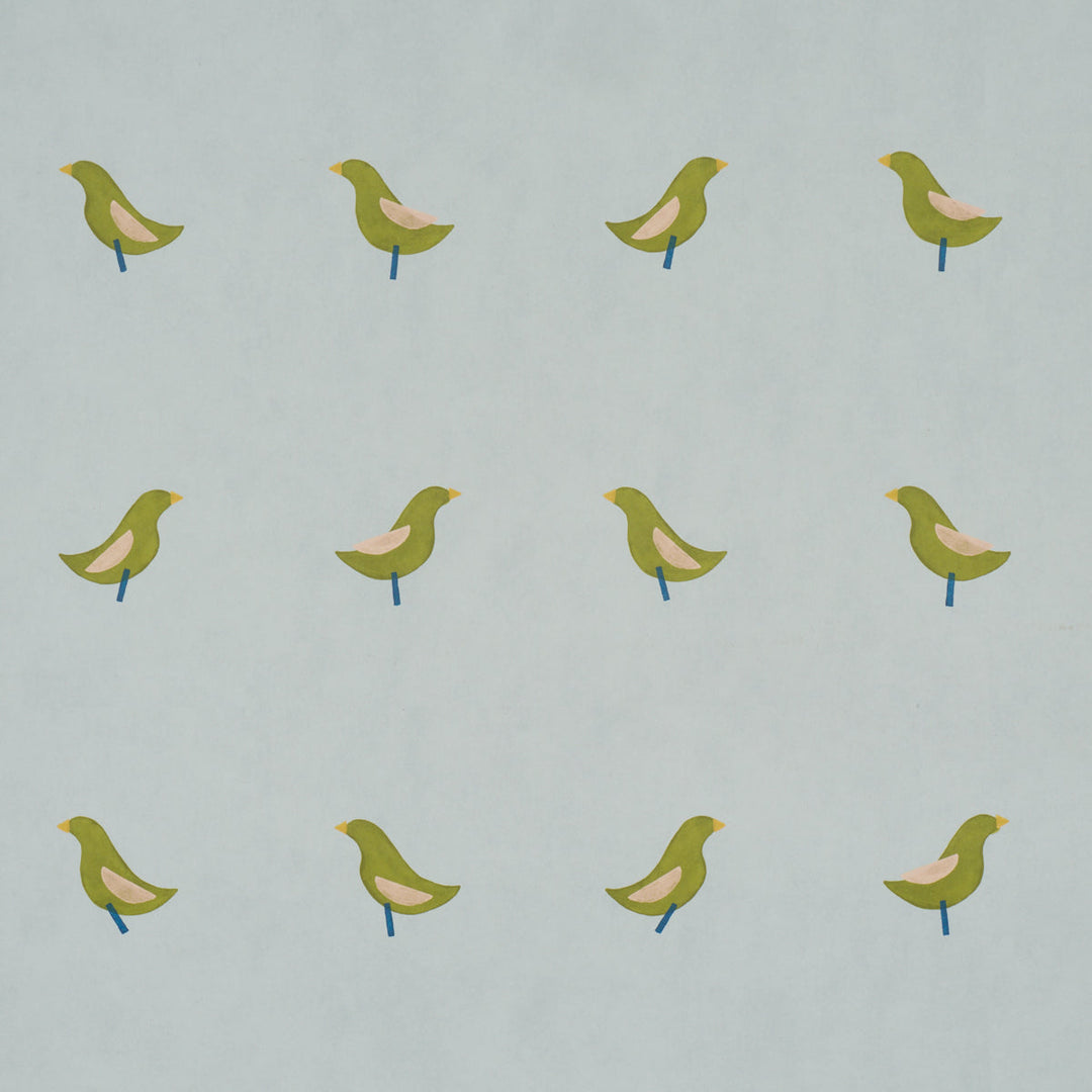 Schumacher Wallcovering Birds Print - Green On Sky