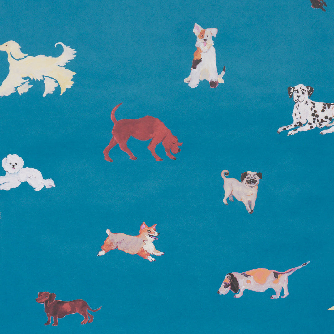 Schumacher Wallcovering Dogs - Cerulean