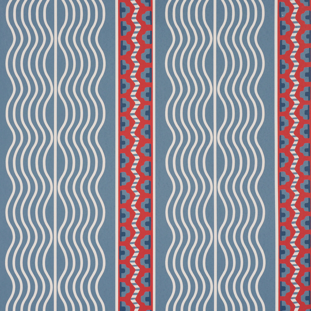 Schumacher Wallcovering Crème Anglaise - French Red & Blue