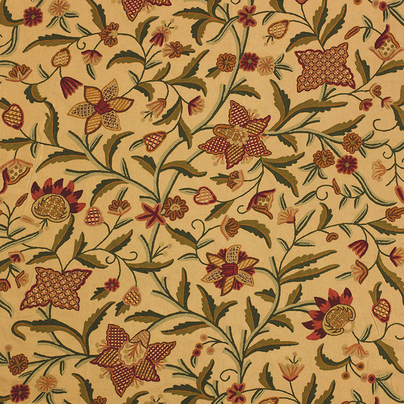 Somerset Crewel Red/Green 50470 by Schumacher Designer Fabric SCHUMACHER WOVENS F04 See Sample INDIA HEAVY DUTY </p><p>Repeat: Horizontal: 49 " (124CM) and Vertical: 42 1/2" (108CM) 51" WIDE (130CM) - Swanky Fabrics -