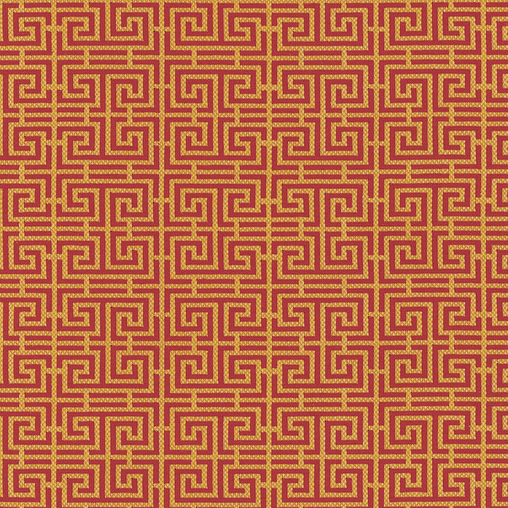 Chinois Fret Cinnabar / Gold 54952 by Schumacher Designer Fabric ESSENTIALS: SMALL-SCALE UPHOLSTERY I See Sample FRANCE HEAVY DUTY </p><p>Repeat: Horizontal: 4 1/2" (11CM) and Vertical: 2 3/8" (6CM) 56" (142CM) - Swanky Fabrics -