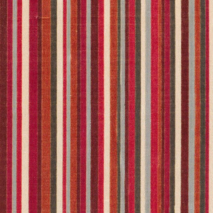 Syncopated Velvet Stripe Azalea / Aqua 55321 by Schumacher Designer Fabric MODERN WOVENS COTTON 88% VISCOSE 12% ITALY </p><p>Repeat: Horizontal: 13" (33CM) and Vertical: 52.375 - Swanky Fabrics -