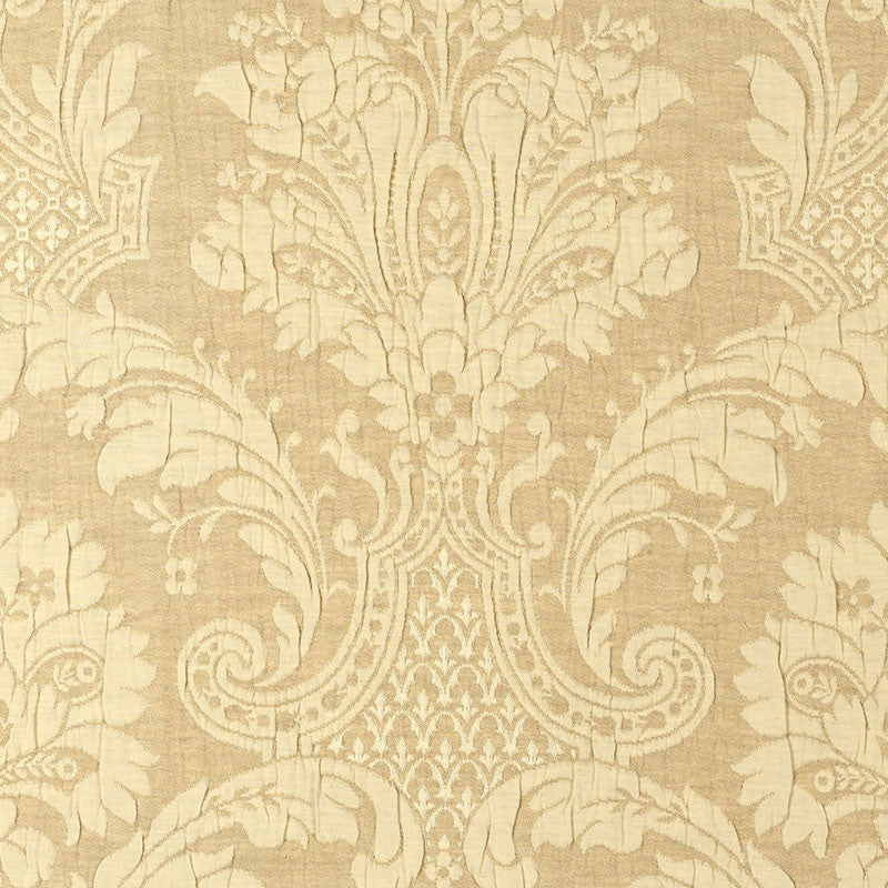 Genoa Damask Antelope 55613 by Schumacher Designer Fabric PALAZZO COTTON 81% LINEN 19% ITALY MARTINDALE 9,000 </p><p>Repeat: Horizontal: 25 1/2" (65CM) and Vertical: 25 1/2" (65CM) 51 - Swanky Fabrics -