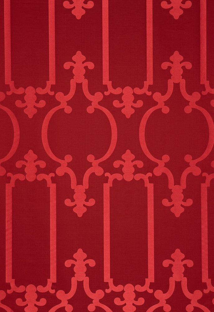 Ornamental Silk Ruby Lacquer 55864 by Schumacher Designer Fabric Modern-Glamour 73% Silk, 27% Cotton - Horizontal: 13.875 and Vertical: 26.875 55.5 - Swanky Fabrics -