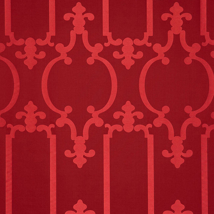 Ornamental Silk Ruby Lacquer 55864 by Schumacher Designer Fabric MODERN GLAMOUR SILK 73% COTTON 27% INDIA </p><p>Repeat: Horizontal: 13 7/8" (35CM) and Vertical: 26 7/8" (68CM) 55.5 - Swanky Fabrics -
