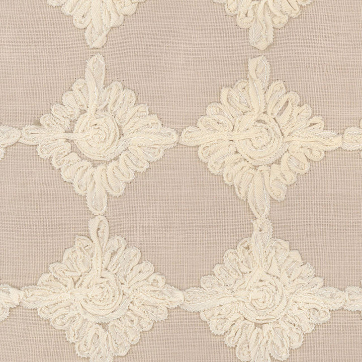 Rosette Embroidery Alabaster 55872 by Schumacher Designer Fabric MODERN WOVENS LINEN 70% COTTON 30% ITALY MARTINDALE 5,000 </p><p>Repeat: Horizontal: 3" (8CM) and Vertical: 3" (8CM) 53.5 - Swanky Fabrics -