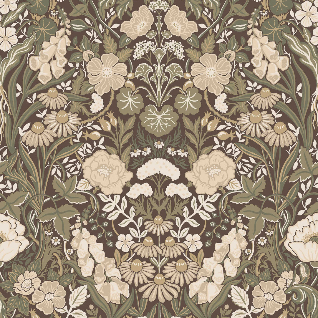 Schumacher Wallcovering Örtagård - Natural And Cocoa