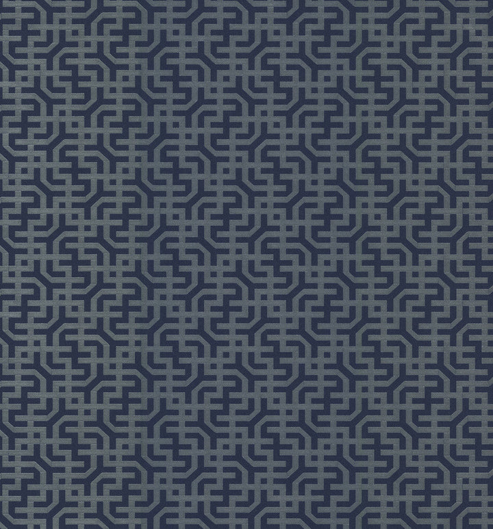 Dynastic Lattice Navy Wallpaper by York Wallcoverings Designer Traveler Covers about 56.4 square feet 20.5-in by 33-ft long roll Unpasted 12.8 - Swanky Fabrics -