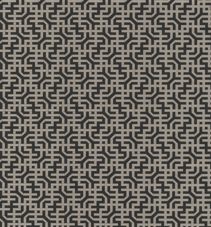 Dynastic Lattice Black Wallpaper by York Wallcoverings Designer Traveler Covers about 56.4 square feet 20.5-in by 33-ft long roll Unpasted 12.8 - Swanky Fabrics -