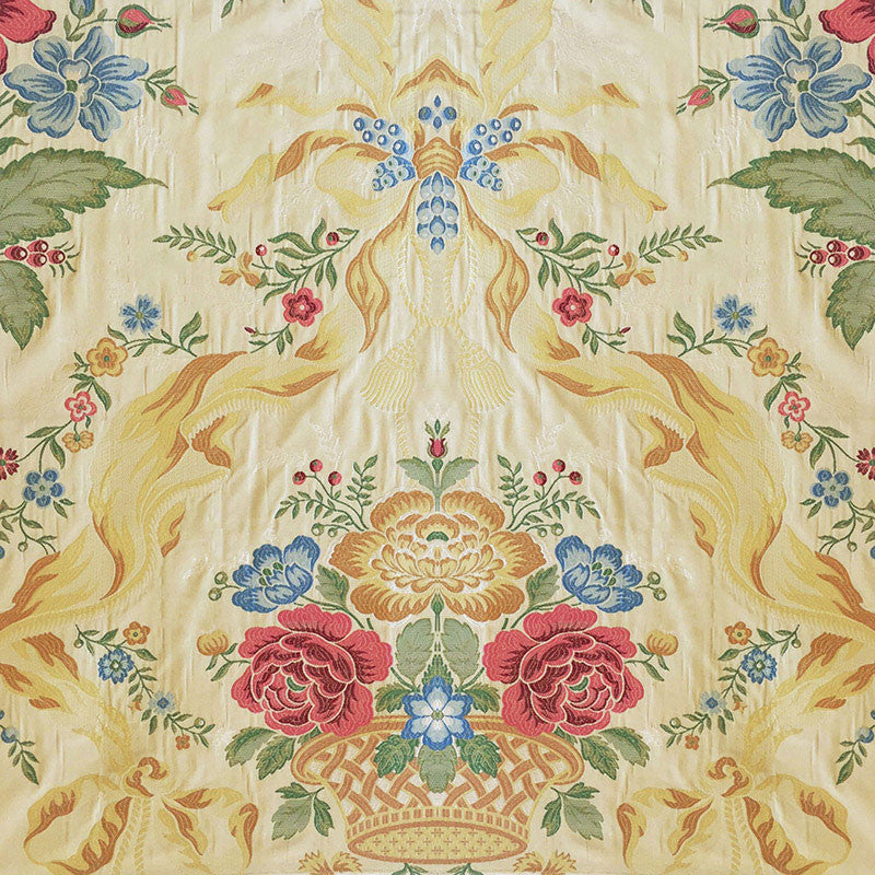 Washington Lampas Cream & Multi 60820 by Schumacher Designer Fabric - 100% Silk Martindale 15,000 Horizontal: 24 and Vertical: 60 54 - Swanky Fabrics -