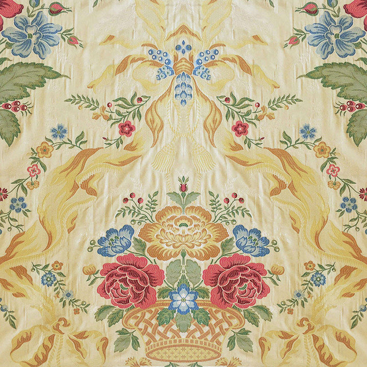Washington Lampas Cream & Multi 60820 by Schumacher Designer Fabric - 100% Silk Martindale 15,000 Horizontal: 24 and Vertical: 60 54 - Swanky Fabrics -