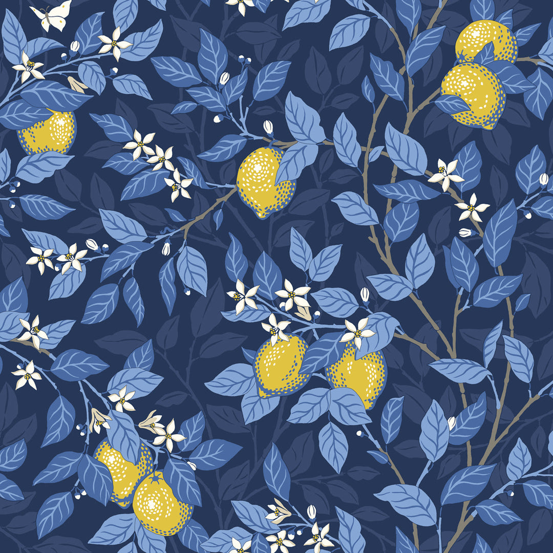 Schumacher Wallcovering Citronträd - Midnight And Yellow
