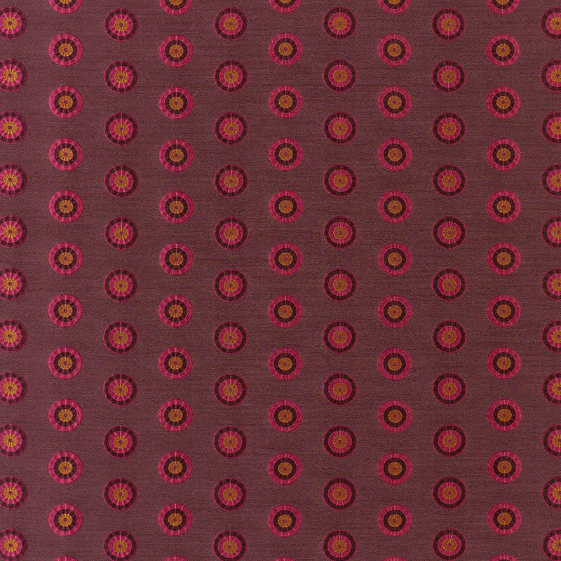 Shibori Circle Claret & Berry 62240 by Schumacher Designer Fabric MODERN WOVENS See Sample INDIA . </p><p>Repeat: Horizontal: 4 3/8" (11CM) and Vertical: 2 1/8" (5CM) 52 7/8" WIDE (134CM) - Swanky Fabrics -