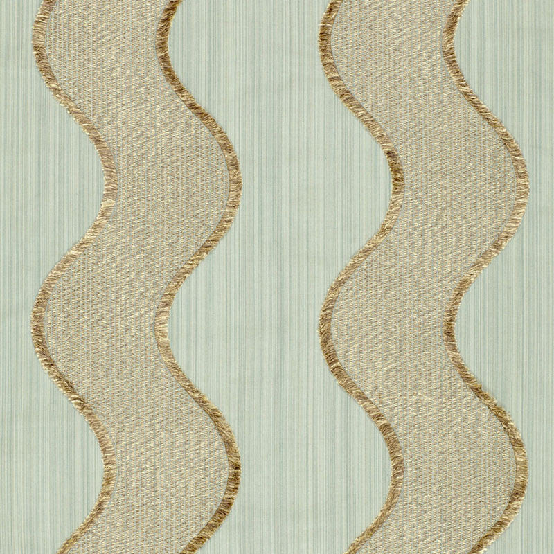 Wavelength Aqua 63702 by Schumacher Designer Fabric MODERN GLAMOUR See Sample ITALY LIGHT DUTY </p><p>Repeat: Horizontal: 9" (23CM) and Vertical: - 54 1/2" WIDE (138CM) - Swanky Fabrics -