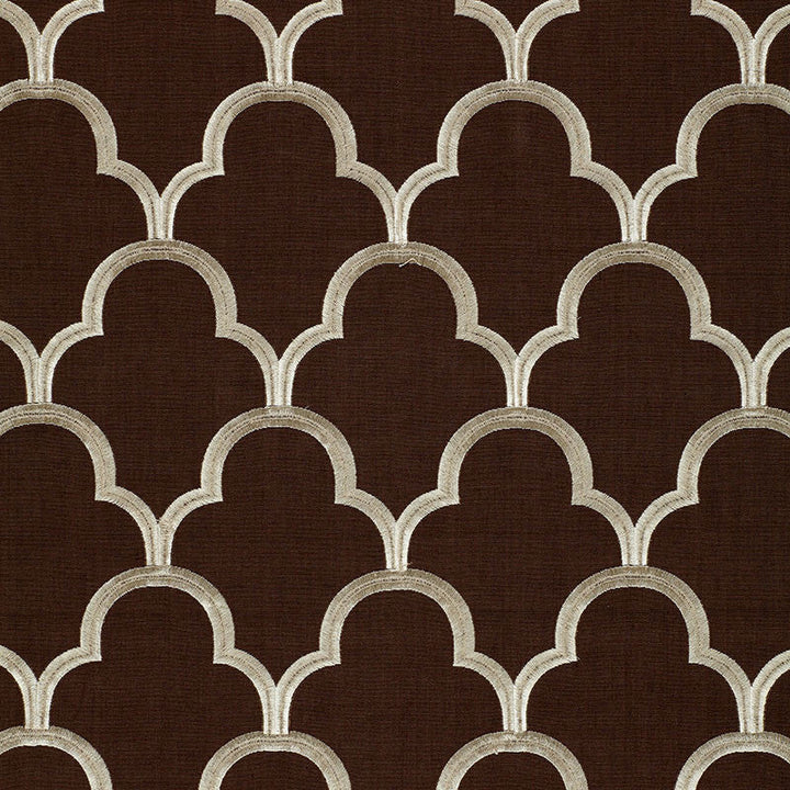 Scallop Embroidery Espresso 64322 by Schumacher Designer Fabric GLAMOUR COTTON 75% VISCOSE 25% INDIA MARTINDALE 5,600 </p><p>Repeat: Horizontal: 5 1/2" (14CM) and Vertical: 7 1/2" (19CM) 49.875 - Swanky Fabrics -