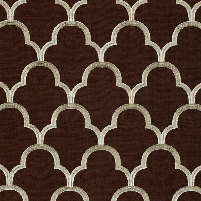 Scallop Embroidery Espresso 64322 by Schumacher Designer Fabric GLAMOUR See Sample INDIA LIGHT DUTY </p><p>Repeat: Horizontal: 5 1/2" (14CM) and Vertical: 7 1/2" (19CM) 49 7/8" WIDE (126CM) - Swanky Fabrics -