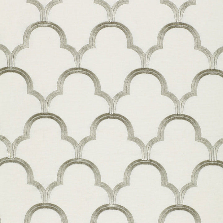 Scallop Embroidery Platinum 64323 by Schumacher Fabric Schumacher Fabric Scallop Embroidery Platinum 64323Fabric COTTON 75% INDIA </p><p>Repeat: H: HORZ. 5 1/2" (14CM) , V: VERT. 7 1/2" (19CM) 49.875 - Fabric Carolina -