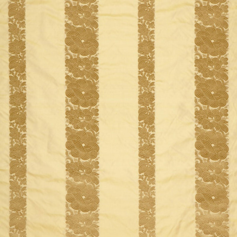 Mandarin Silk Stripe Gold Dust 64434 by Schumacher Designer Fabric PERENNIAL FAVORITES SILK 100% INDIA MARTINDALE 3,000 </p><p>Repeat: Horizontal: 13 3/8" (34CM) and Vertical: 5 3/8" (14CM) 54 - Swanky Fabrics -