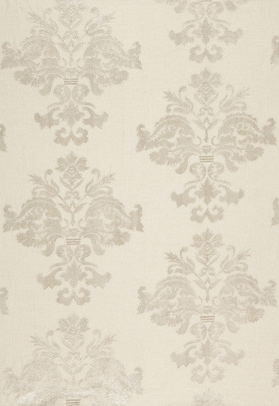 Margaux Linen Embroidery Winter White 64470 by Schumacher Designer Fabric - 53% Linen, 47% Viscose Martindale 6,000 Horizontal: 12.5 and Vertical: 15.125 52 - Swanky Fabrics -