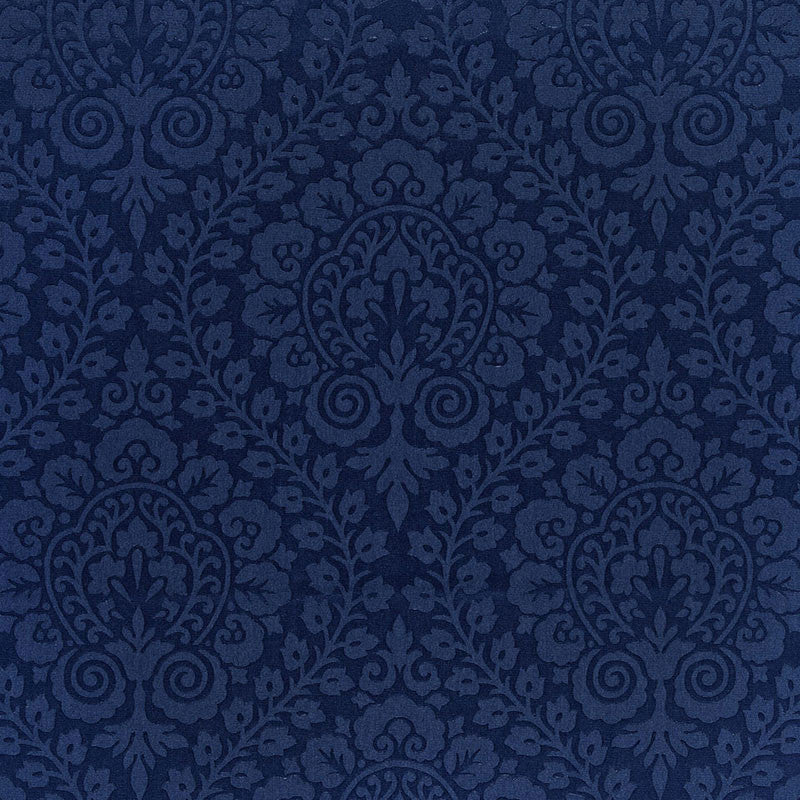 Amalfi Damask Navy 64694 by Schumacher Designer Fabric COTE D'AZUR See Sample ITALY MEDIUM DUTY </p><p>Repeat: Horizontal: 12 1/2" (32CM) and Vertical: 13 3/8" (34CM) 50 2/8" WIDE (128CM) - Swanky Fabrics -