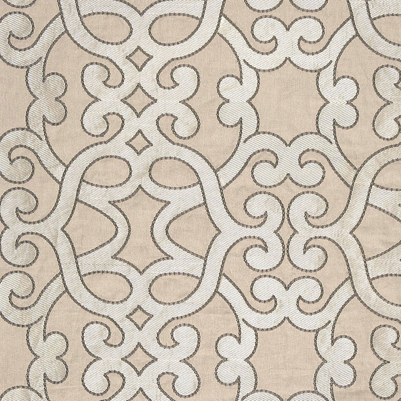 Amboise Linen Embroidery Greige 65181 by Schumacher Designer Fabric AU NATUREL LINEN 61% VISCOSE 39% INDIA </p><p>Repeat: Horizontal: 16 3/4" (43CM) and Vertical: 15" (38CM) 50 - Swanky Fabrics -