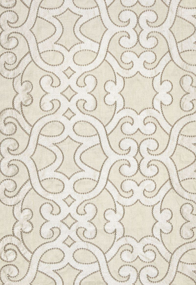Amboise Linen Embroidery Oyster 65182 by Schumacher Designer Fabric Au-Naturel 61% Linen, 39% Viscose - Horizontal: 16.75 and Vertical: 15 50 - Swanky Fabrics -
