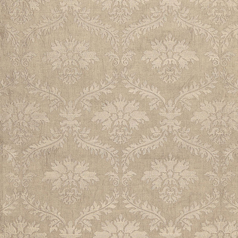 Valbonne Linen Embroidery Greige 65340 by Schumacher Designer Fabric AU NATUREL See Sample INDIA . </p><p>Repeat: Horizontal: 10" (25CM) and Vertical: 12 3/8" (31CM) 51 1/2" WIDE (131CM) - Swanky Fabrics -