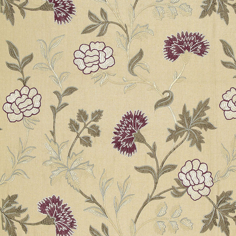 Sheridan Linen Embroidery Mulberry 65664 by Schumacher Designer Fabric CHROMA LINEN 66% VISCOSE 34% INDIA MARTINDALE 8,000 </p><p>Repeat: Horizontal: 25" (64CM) and Vertical: 25" (64CM) 50.25 - Swanky Fabrics -