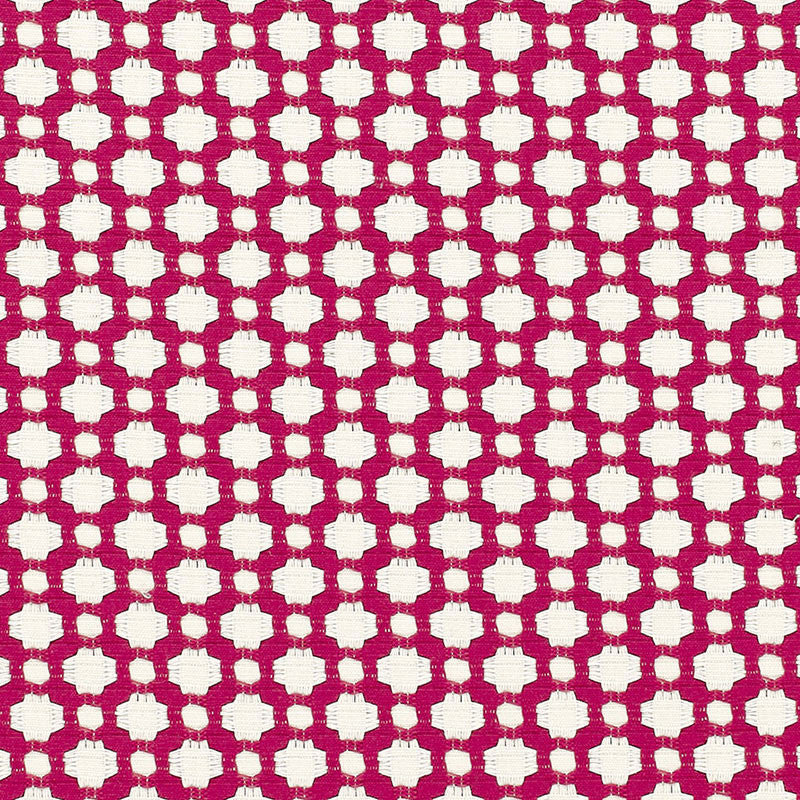 Betwixt Magenta/Natural 65685 by Schumacher Designer Fabric ESSENTIALS: SMALL-SCALE UPHOLSTERY I COTTON 100% INDIA MARTINDALE 20,000 </p><p>Repeat: Horizontal: 1 5/8" (4CM) and Vertical: 1 3/8" (3CM) 54 - Swanky Fabrics -
