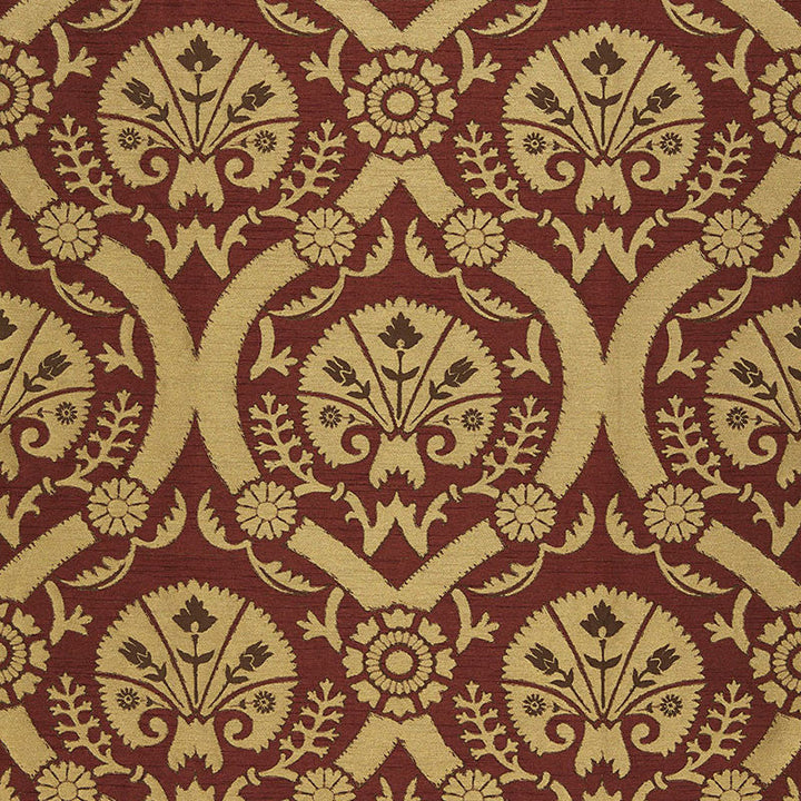 Taza Damask Spice 65771 by Schumacher Designer Fabric CHROMA POLYESTER 100% INDIA WYZENBEEK 15,000 </p><p>Repeat: Horizontal: 7" (18CM) and Vertical: 19" (48CM) 55.25 - Swanky Fabrics -