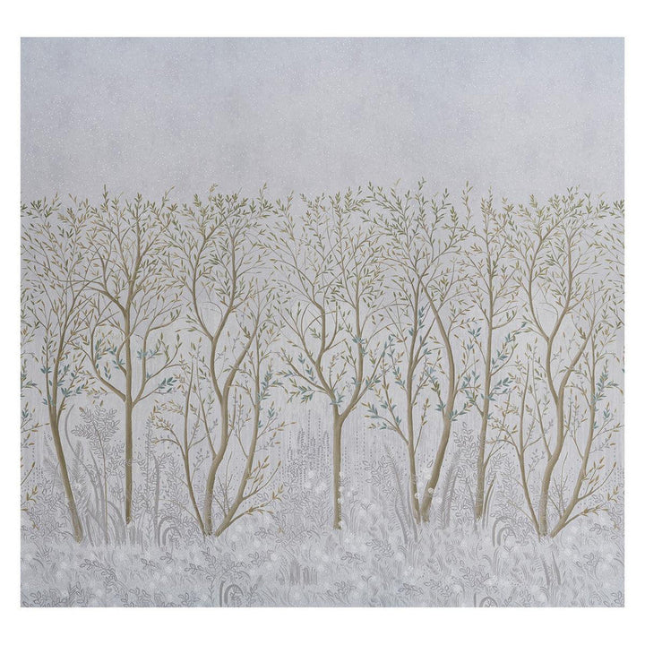 Brindille Golden Accented Dove 5010920 by Schumacher Designer Wallpaper Colette Cosentino 162.0" - Swanky Fabrics -