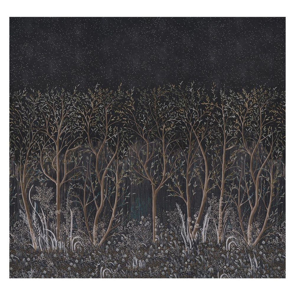 Brindille Golden Accented Carbon 5010921 by Schumacher Designer Wallpaper Colette Cosentino 162.0" - Swanky Fabrics -