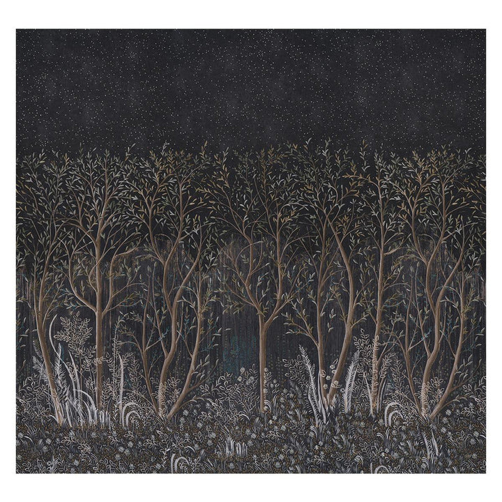Brindille Golden Accented Carbon 5010921 by Schumacher Designer Wallpaper Colette Cosentino 162.0" - Swanky Fabrics -