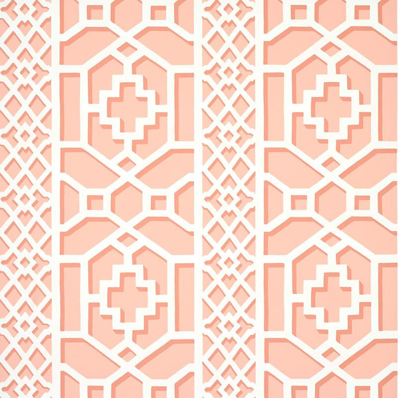 Zanzibar Trellis Coral 5006946 by Schumacher Designer Wallpaper Happy Together 13.5" - Swanky Fabrics -