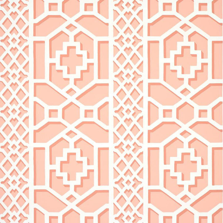 Zanzibar Trellis Coral 5006946 by Schumacher Designer Wallpaper Happy Together 13.5" - Swanky Fabrics -