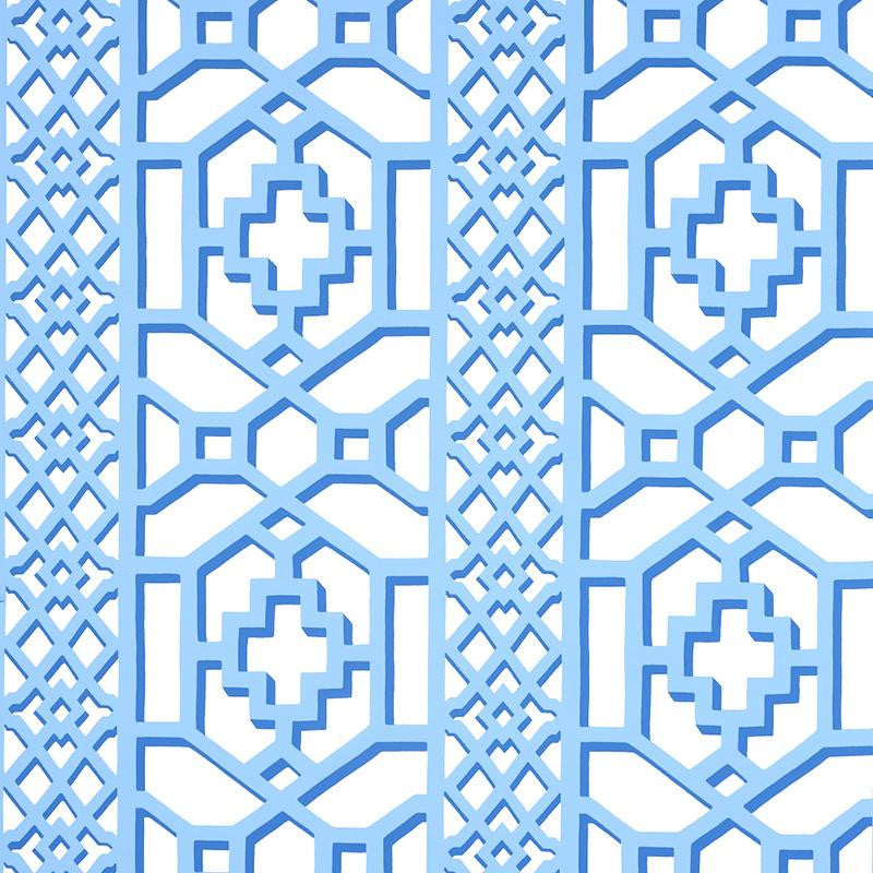 Zanzibar Trellis Blue 5006947 by Schumacher Designer Wallpaper Happy Together 13.5" - Swanky Fabrics -