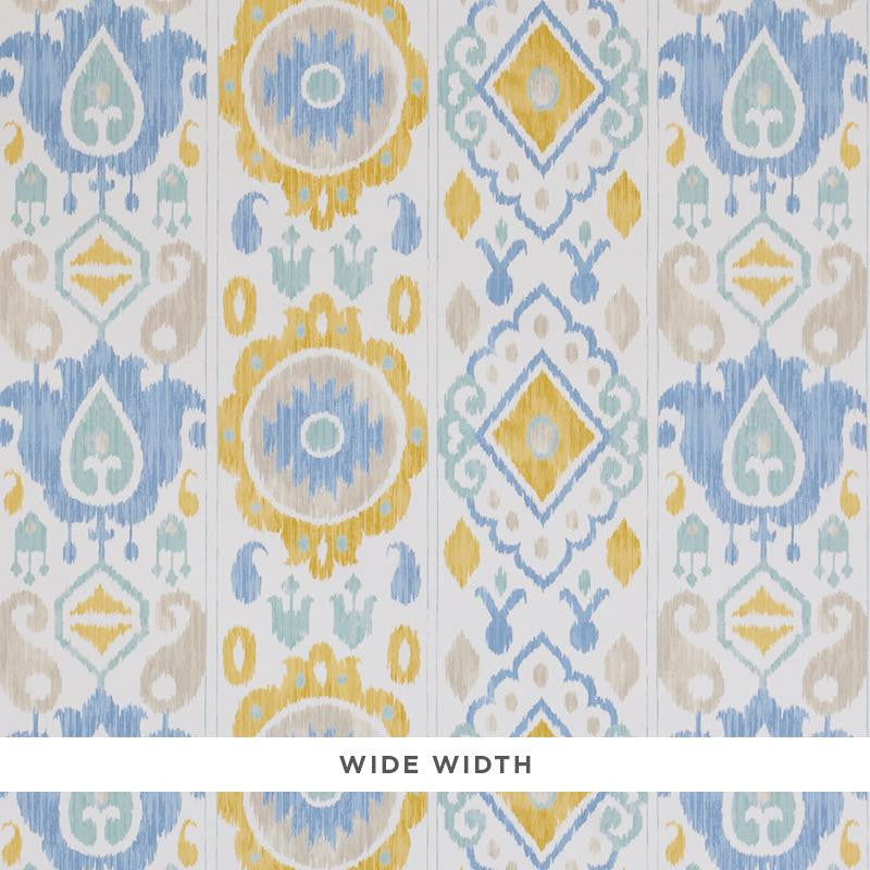 Elizia Ikat Sky & Ochre 5010711 by Schumacher Designer Wallpaper New Traditional 27.0" - Swanky Fabrics -