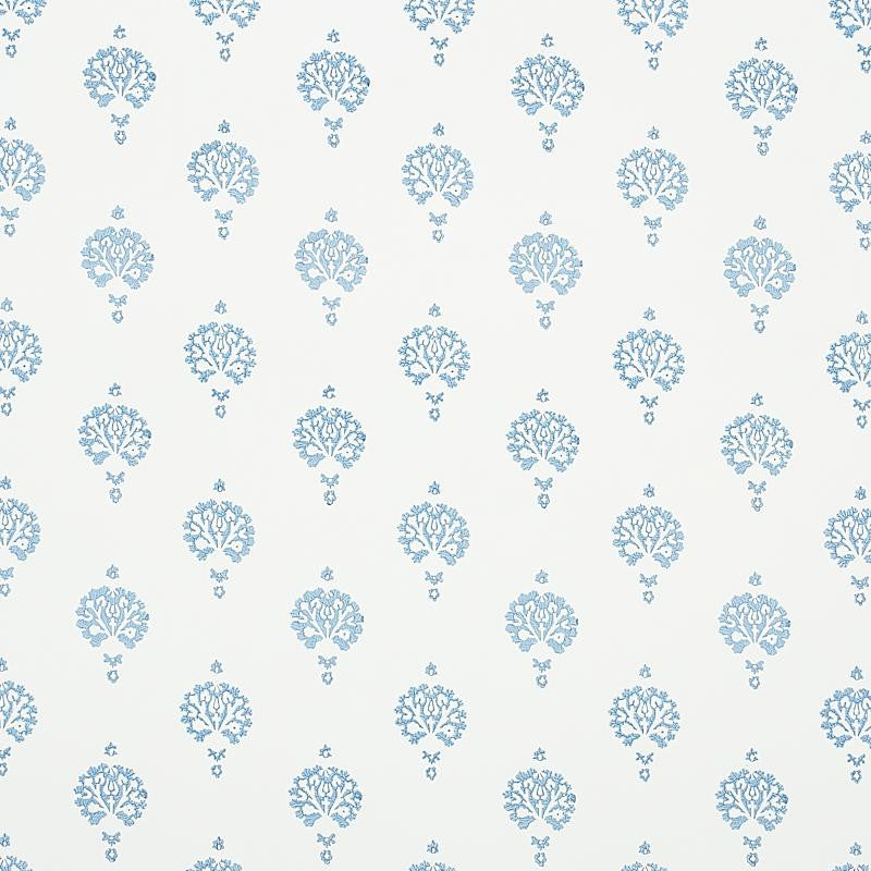 Dahlia Hand Blocked Print Blue 5011230 by Schumacher Designer Wallpaper Jacaranda 3.0" - Swanky Fabrics -