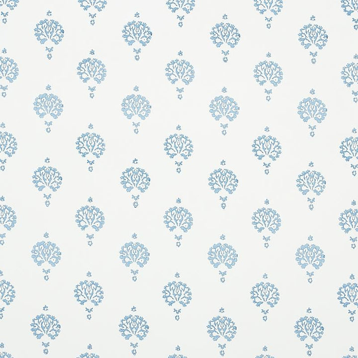 Dahlia Hand Blocked Print Blue 5011230 by Schumacher Designer Wallpaper Jacaranda 3.0" - Swanky Fabrics -