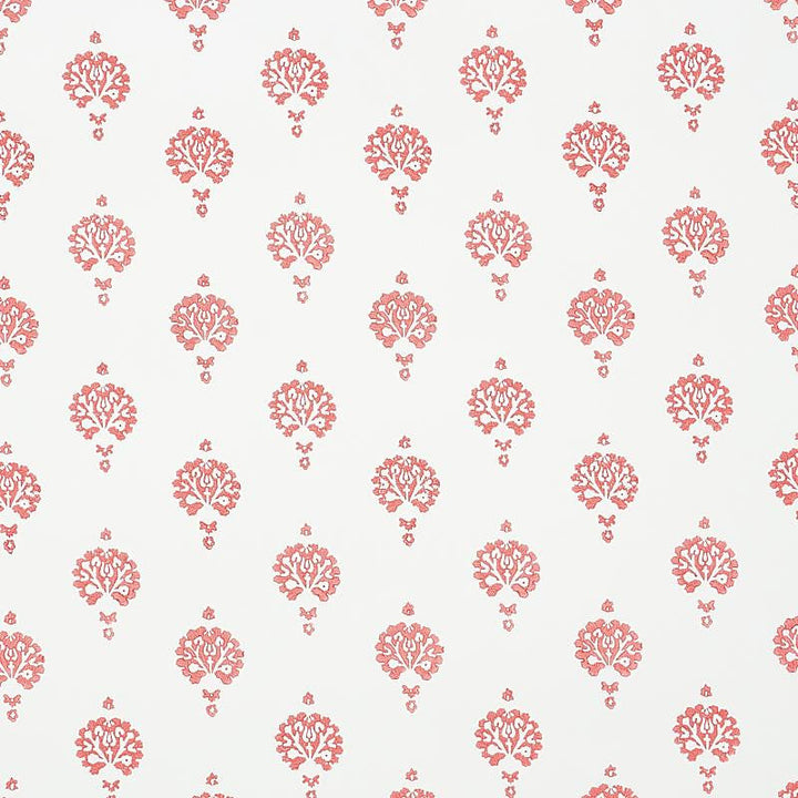 Dahlia Hand Blocked Print Red 5011232 by Schumacher Designer Wallpaper Jacaranda 3.0" - Swanky Fabrics -