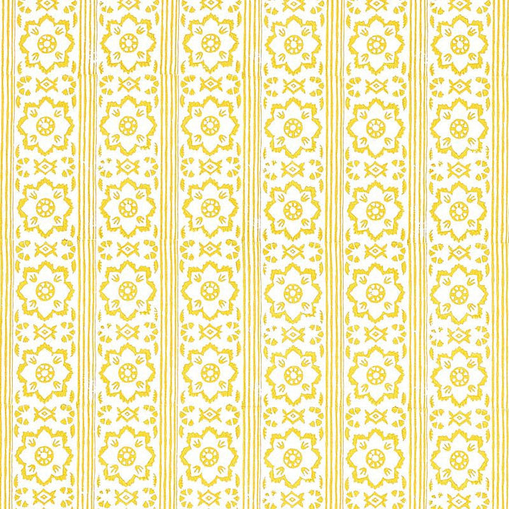 Sunda Hand Blocked Print Yellow 5011222 by Schumacher Designer Wallpaper Jacaranda 2.5" - Swanky Fabrics -