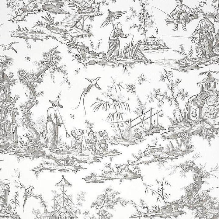 Shengyou Toile Driftwood 5012050 by Schumacher Designer Wallpaper Signature Schumacher 45.0" - Swanky Fabrics -
