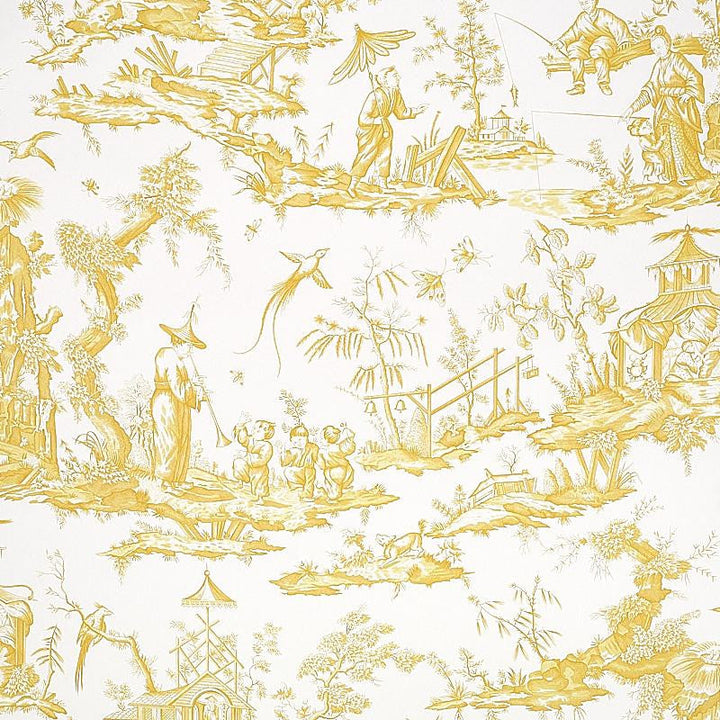 Shengyou Toile Yellow 5012051 by Schumacher Designer Wallpaper Signature Schumacher 45.0" - Swanky Fabrics -