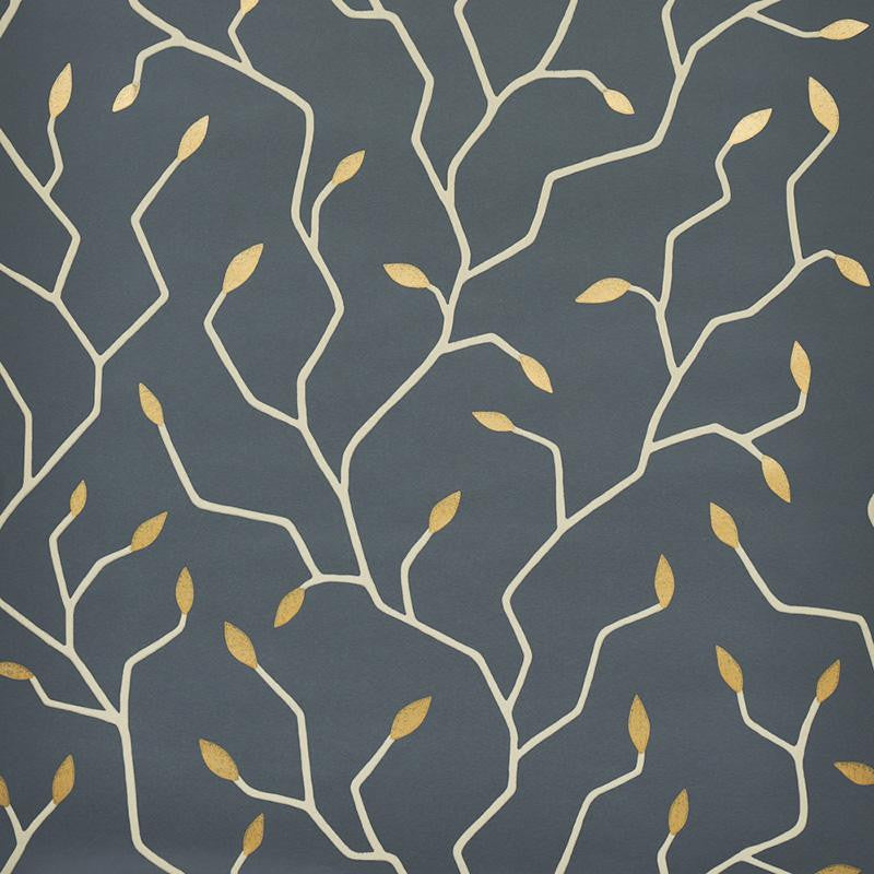 Cymbeline Charcoal & Gold 5011382 by Schumacher Designer Wallpaper Misterioso 27.0" - Swanky Fabrics -