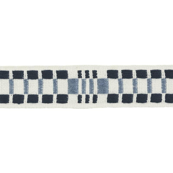 Carmo Tape Narrow Indigo 78990 by Schumacher Designer Trim Stephanie Seal Brown - Swanky Fabrics -