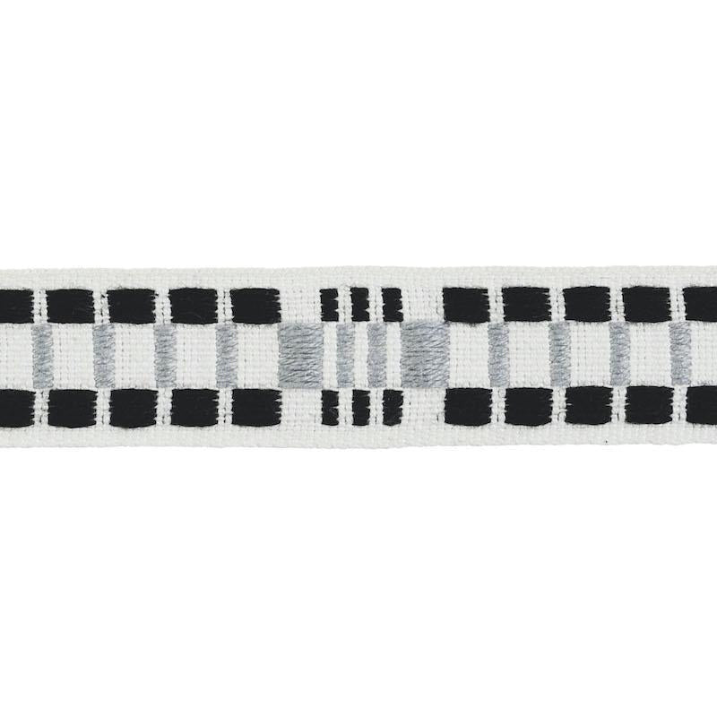 Carmo Tape Narrow Silver & Black 78991 by Schumacher Designer Trim Stephanie Seal Brown - Swanky Fabrics -