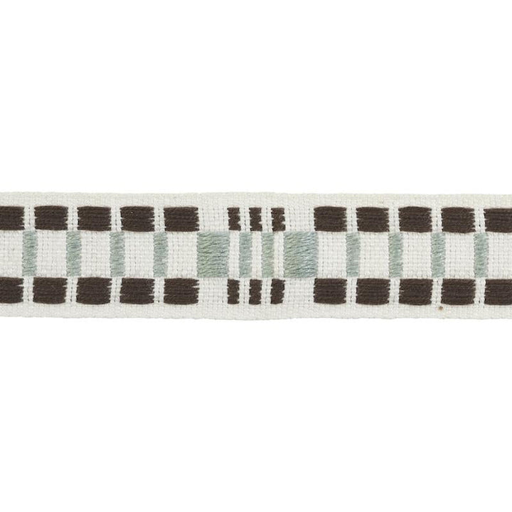 Carmo Tape Narrow Sage 78992 by Schumacher Designer Trim Stephanie Seal Brown - Swanky Fabrics -