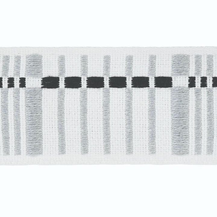 Carmo Tape Medium Silver & Black 79001 by Schumacher Designer Trim Stephanie Seal Brown - Swanky Fabrics -